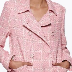 Zara Pink Plaid Women's Pea Coat